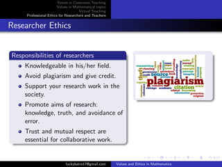 Ethics Definition Math Values and ethics in mathematics | PDF