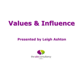 Values & Influence

  Presented by Leigh Ashton
 