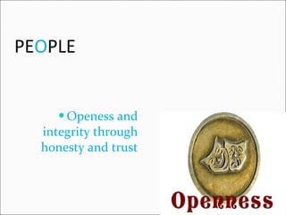 PE O PLE Openess and integrity through honesty and trust 