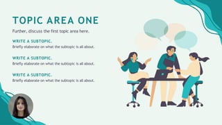 TOPIC AREA ONE
Further, discuss the first topic area here.
WRITE A SUBTOPIC.
Briefly elaborate on what the subtopic is all about.
WRITE A SUBTOPIC.
Briefly elaborate on what the subtopic is all about.
WRITE A SUBTOPIC.
Briefly elaborate on what the subtopic is all about.
 