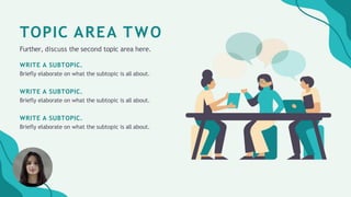 TOPIC AREA TWO
Further, discuss the second topic area here.
WRITE A SUBTOPIC.
Briefly elaborate on what the subtopic is all about.
WRITE A SUBTOPIC.
Briefly elaborate on what the subtopic is all about.
WRITE A SUBTOPIC.
Briefly elaborate on what the subtopic is all about.
 