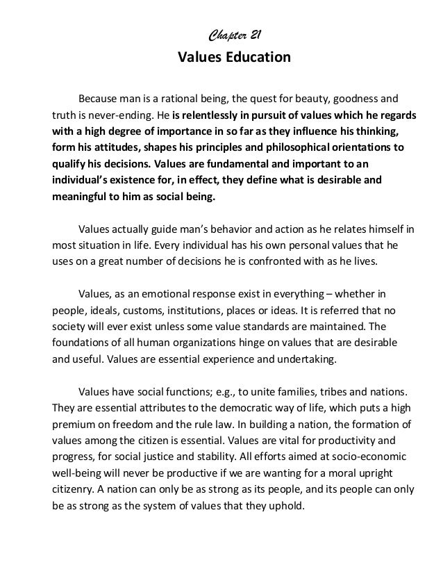 reflection essay on values