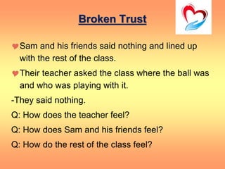 Broken Trust
Sam and his friends said nothing and lined up
with the rest of the class.
Their teacher asked the class whe...