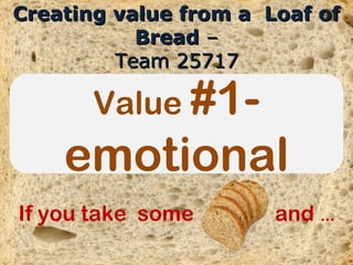 Creating value from a Loaf of
           Bread –
         Team 25717

       Value #1-
    emotional
If you take some       and …
 
