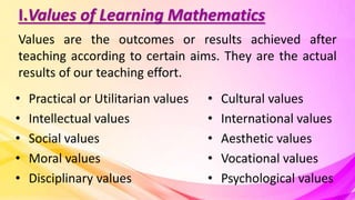 Friendly Value Math Values of learning mathematics & correlation of mathematics | PPTX