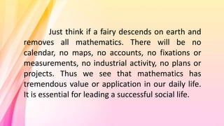 Values of learning mathematics & correlation of mathematics