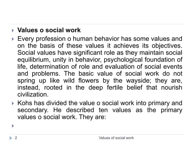 Values of social work | PPTX | Family and Relationships