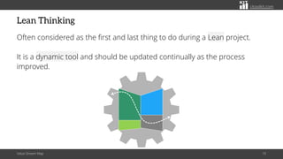 citoolkit.com
Lean Thinking
Often considered as the first and last thing to do during a Lean project.
It is a dynamic tool and should be updated continually as the process
improved.
Value Stream Map 10
 