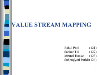 VALUE STREAM MAPPING Rahul Patil    (121) Sankar T S    (122) Mrunal Hadke   (123) Subhrajyoti Parida(124) 