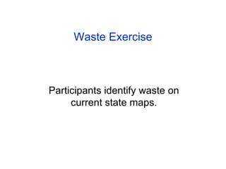 Waste Exercise Participants identify waste on current state maps. 