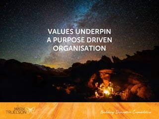 VALUES UNDERPIN
A PURPOSE DRIVEN
ORGANISATION
 