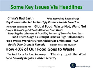 Some Key Issues Via Headlines
China’s Bad Earth Food Recycling Faces Snags
Hey Farmers Market Snobs: Ugly Produce Needs Lo...