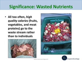 Significance: Wasted Nutrients
• All too often, high
quality calories (fruits,
vegetables, and meat
proteins) go to the
wa...
