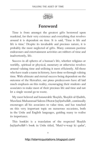 VALUING THE ASSET OF TIME by Shaykh Muhammad Saleem Dhorat ...