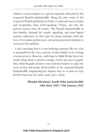 VALUING THE ASSET OF TIME by Shaykh Muhammad Saleem Dhorat ...