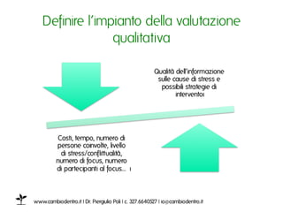 Definire l’impianto della valutazione
                  qualitativaı




www.cambiodentro.it | Dr. Piergiulio Poli | c. 327.6640527 | io@cambiodentro.it ı
 