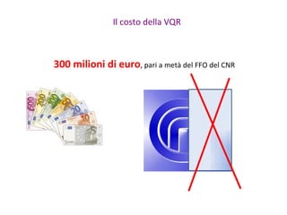 Il costo della VQR



300 milioni di euro, pari a metà del FFO del CNR
 
