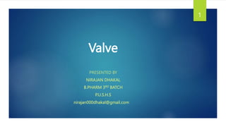 Valve
PRESENTED BY
NIRAJAN DHAKAL
B.PHARM 3RD BATCH
P.U.S.H.S
1
nirajan000dhakal@gmail.com
 