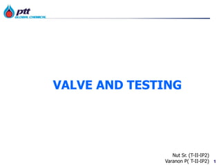 1
VALVE AND TESTING
Nut Sr. (T-II-IP2)
Varanon P( T-II-IP2)
 