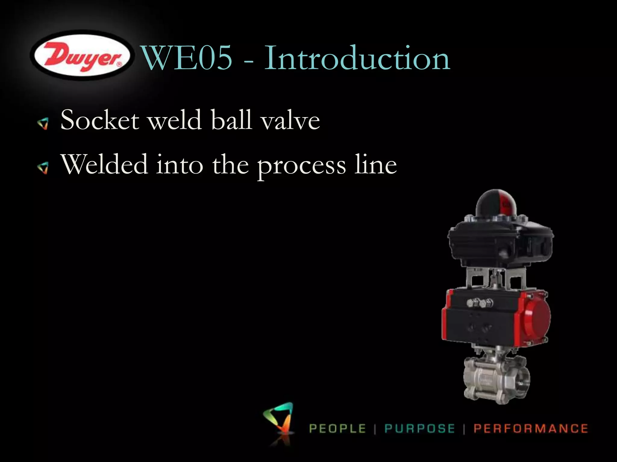 WE05 - Introduction 
Socket weld ball valve 
Welded into the process line 
 
