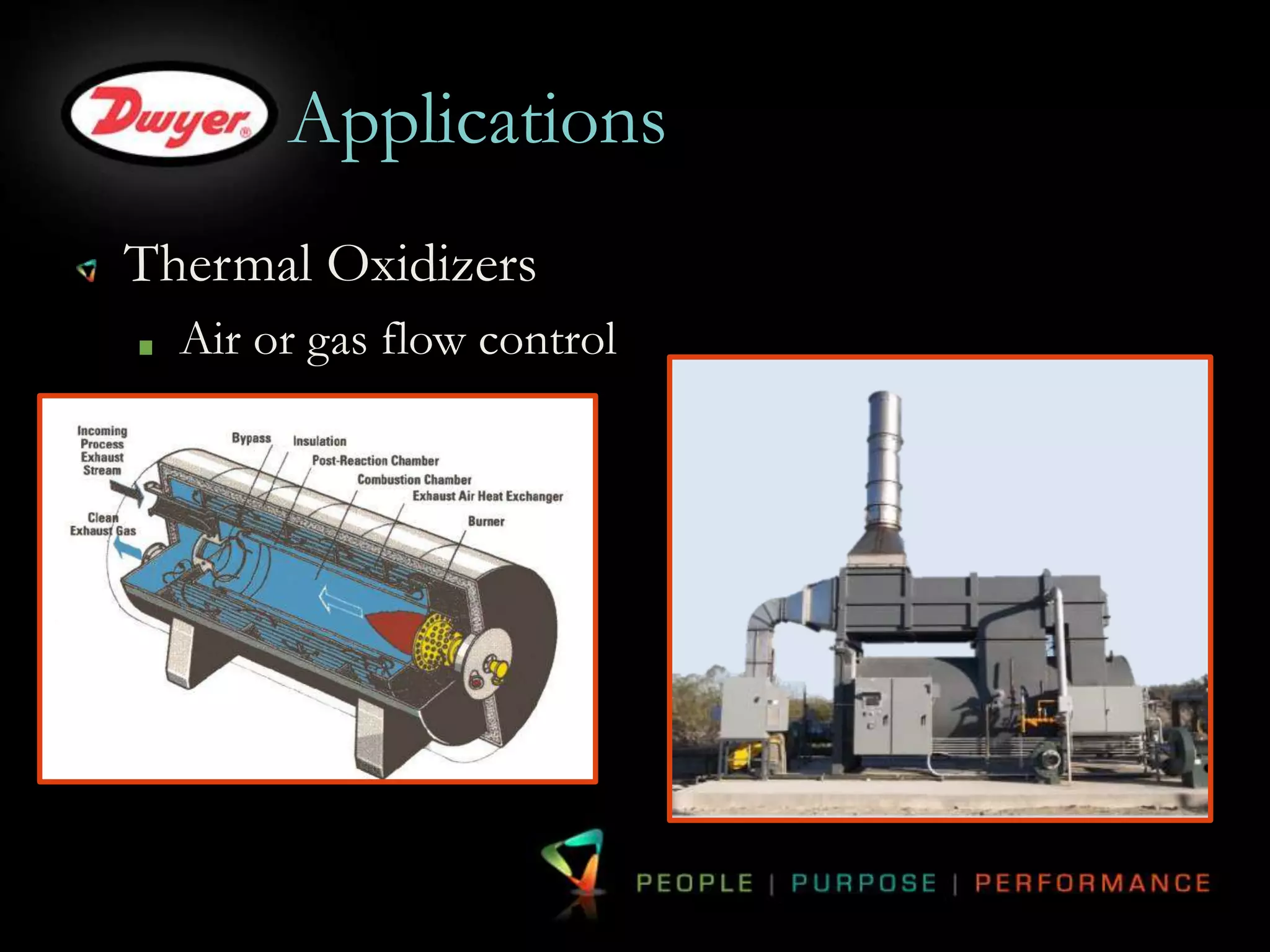Applications 
Thermal Oxidizers 
Air or gas flow control 
 