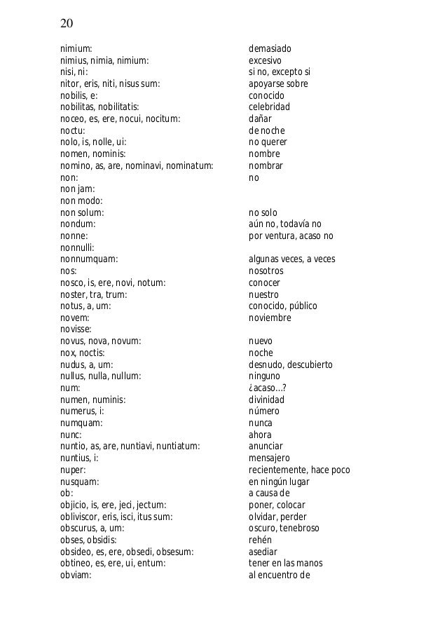 Vocabulario básico latino - español.