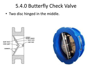 5.4.0 Butterfly Check Valve
• Two disc hinged in the middle.
 