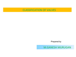 CLASSIFICATION OF VALVES
M.GANESH MURUGAN
Prepared by
 