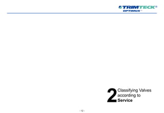 - 12 -
2
Classifying Valves
according to
Service
 