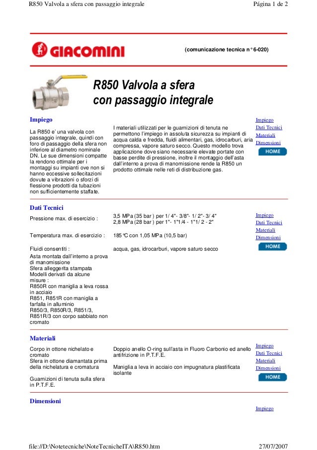 Valvula bola giacomini r850