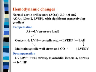 Hemodynamic changes
Normal aortic orifice area (AOA): 3.0~4.0 cm2
AOA ≤1.0cm2, LVSP↑, with significant transvalvular
gradi...
