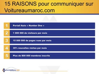 15 RAISONS pour communiquer sur
Voitureaumaroc.com
 