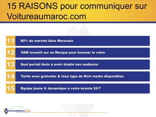 15 RAISONS pour communiquer sur
Voitureaumaroc.com
 