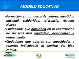 Formar dentro de un contexto mundial que asegure una fuerte y sostenida formación científica. MODELO EDUCATIVOFormación de personas conscientes de sus derechos y responsabilidades para con la familia, la sociedad y la nación, 