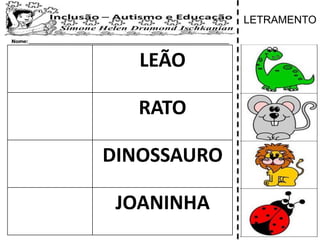 LEÃO
RATO
DINOSSAURO
JOANINHA
LETRAMENTO
 
