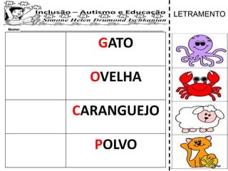 GATO
OVELHA
CARANGUEJO
POLVO
LETRAMENTO
 