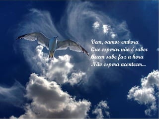 Vem, vamos embora Que esperar não é saber Quem sabe faz a hora Não espera acontecer... 
