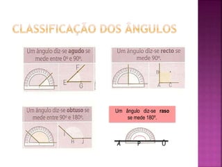 Å Ů
P
Um ângulo diz-se raso
se mede 180º.
 