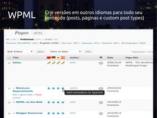 WPML Crie versões em outros idiomas para todo seu
conteúdo (posts, páginas e custom post types)
 