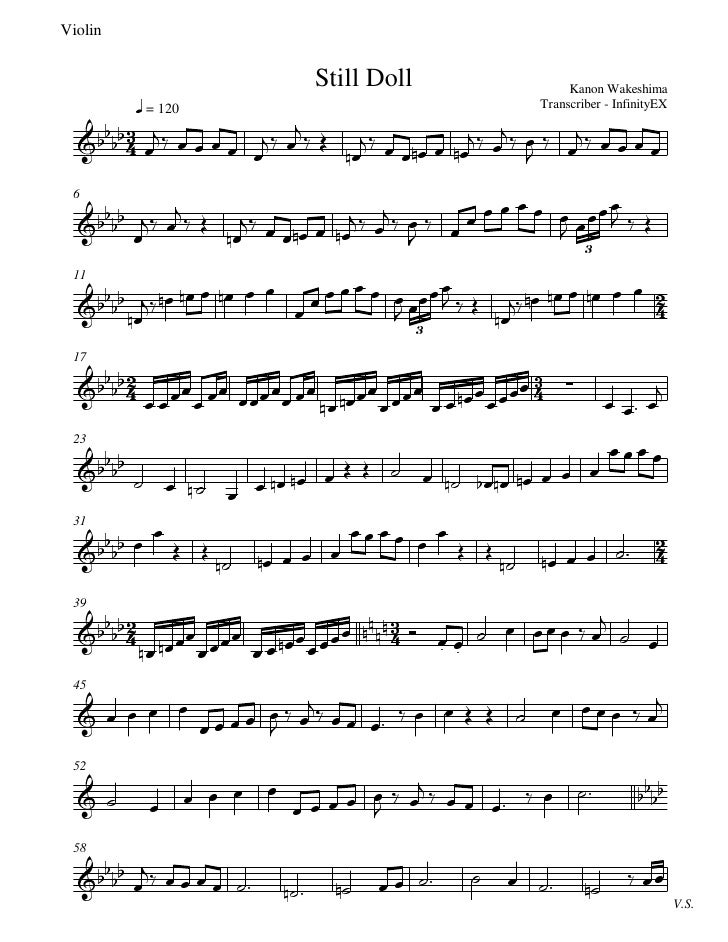 sheet music vampire knight still doll violin violin 1 sheet music