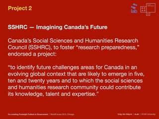 Greg Van Alstyne | sLab | OCAD UniversityCo-creating Foresight Culture in Government | WorldFutures 2013, Chicago
Project ...