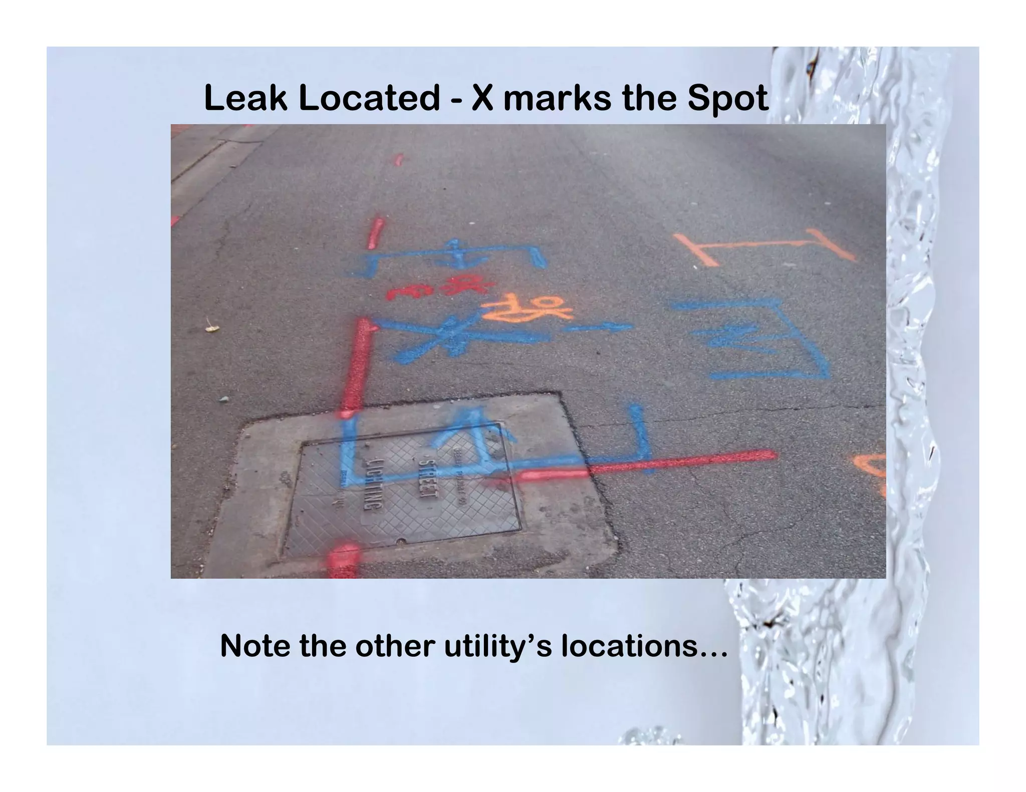 Leak Located - X marks the Spot




Note the other utility’s locations…
 