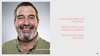 ANONIEME CONSUMENT
“Ik kan overal tanken, niet
overal laden”
“Elektrisch rijden is veel
duurder dan op diesel”
“Laden duurt veel langer
dan tanken”
7
 