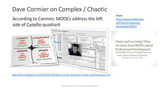 Dave Cormier on Complex / Chaotic
Vance Stevens at GLoCALL Ahmedabad 2014
http://learning2gether.net/2013/01/20/dave-cormier-discusses-cmooc-and-multimooc-co/
From
http://www.slideshare.
net/vances/plenary-
ahmedabad2014
 