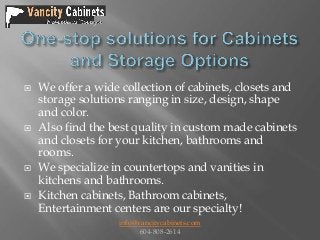 







We offer a wide collection of cabinets, closets and
storage solutions ranging in size, design, shape
and color...
