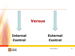 Versus


Internal            External
Control             Control

                     www.ulaval.ca   10
 