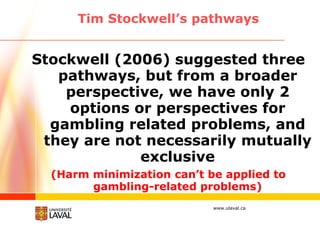 Tim Stockwell’s pathways


Stockwell (2006) suggested three
   pathways, but from a broader
    perspective, we have only ...