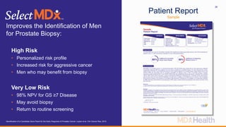 ©2017 All rights reserved
28
Patient Report
Sample
Improves the Identification of Men
for Prostate Biopsy:
High Risk
• Personalized risk profile
• Increased risk for aggressive cancer
• Men who may benefit from biopsy
Very Low Risk
• 98% NPV for GS ≥7 Disease
• May avoid biopsy
• Return to routine screening
Identification of a Candidate Gene Panel for the Early Diagnosis of Prostate Cancer. Leyten et al. Clin Cancer Res, 2015
 