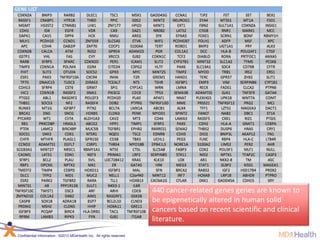 Confidential Information | ©2013 MDxHealth Inc. All rights reserved.
440 cancer-related genes genes are known to
be epigenetically altered in human solid
cancers based on recent scientific and clinical
literature.
 