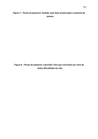 151
Figura 7 – Penas de pássaros: Ikodide: para fazer preservação a essência da
pessoa
Figura 8 – Penas de pássaros: Leke-leke: Para que você fique por cima de
todas dificuldades da vida.
 